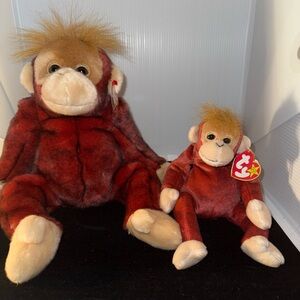 Ty Red and Cream Stuffed Monkey Plush Toys year 2000